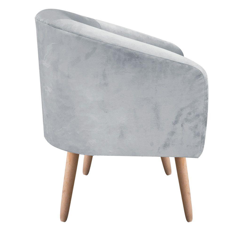 Kit 02 Poltronas Stella Suede Cinza Pés Palito Natural - 2