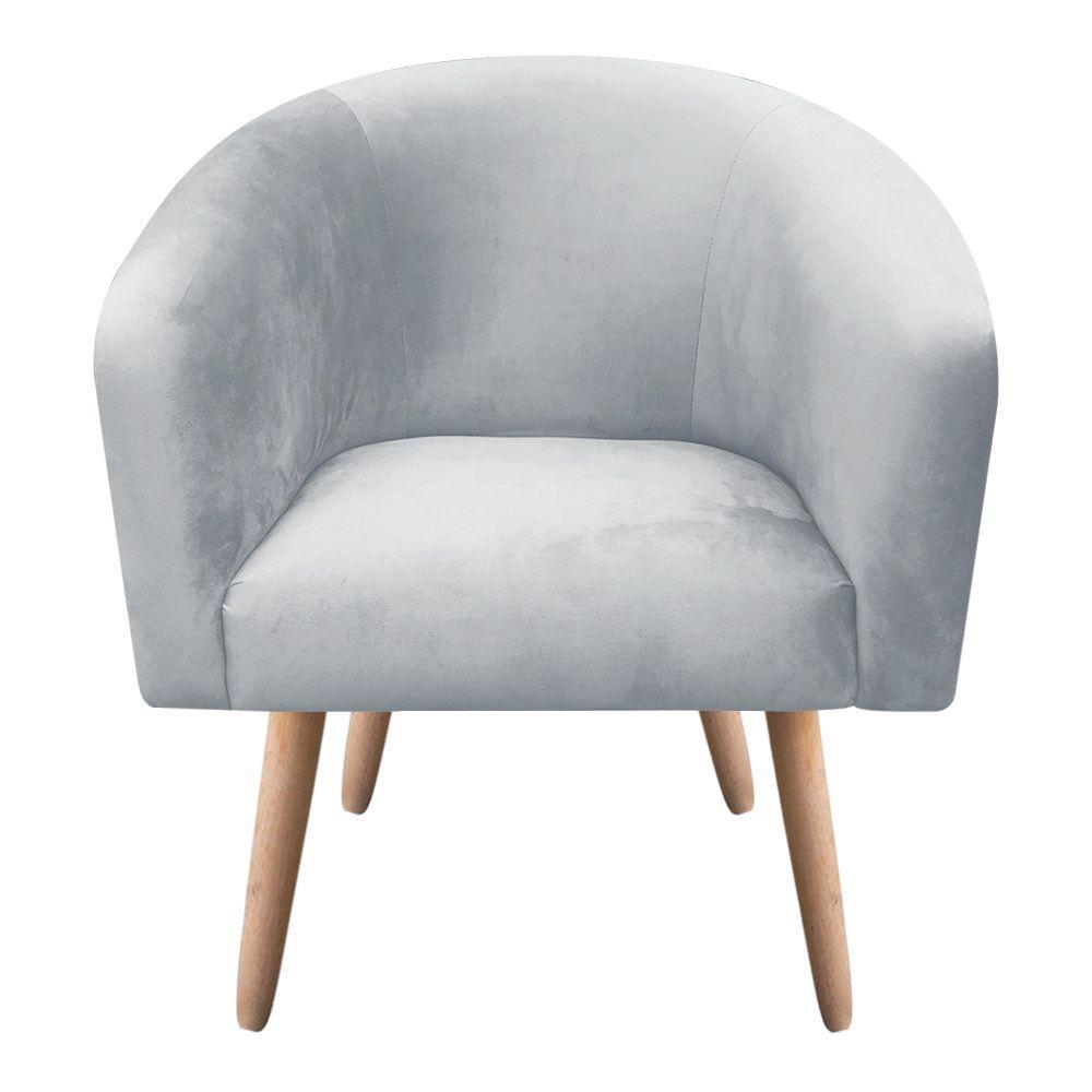 Kit 02 Poltronas Stella Suede Cinza Pés Palito Natural - 3