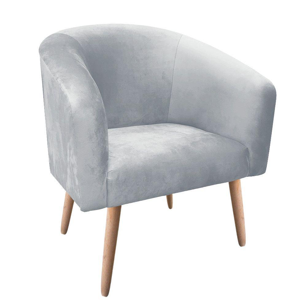 Kit 02 Poltronas Stella Suede Cinza Pés Palito Natural - 4