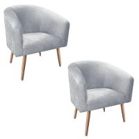 Kit 02 Poltronas Stella Suede Cinza Pés Palito Natural - 1