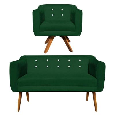 Kit Namoradeira 2 Lugares 1 Poltrona Giratória Base Madeira