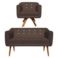 Kit Namoradeira 2 Lugares 1 Poltrona Giratória Base Madeira - 7