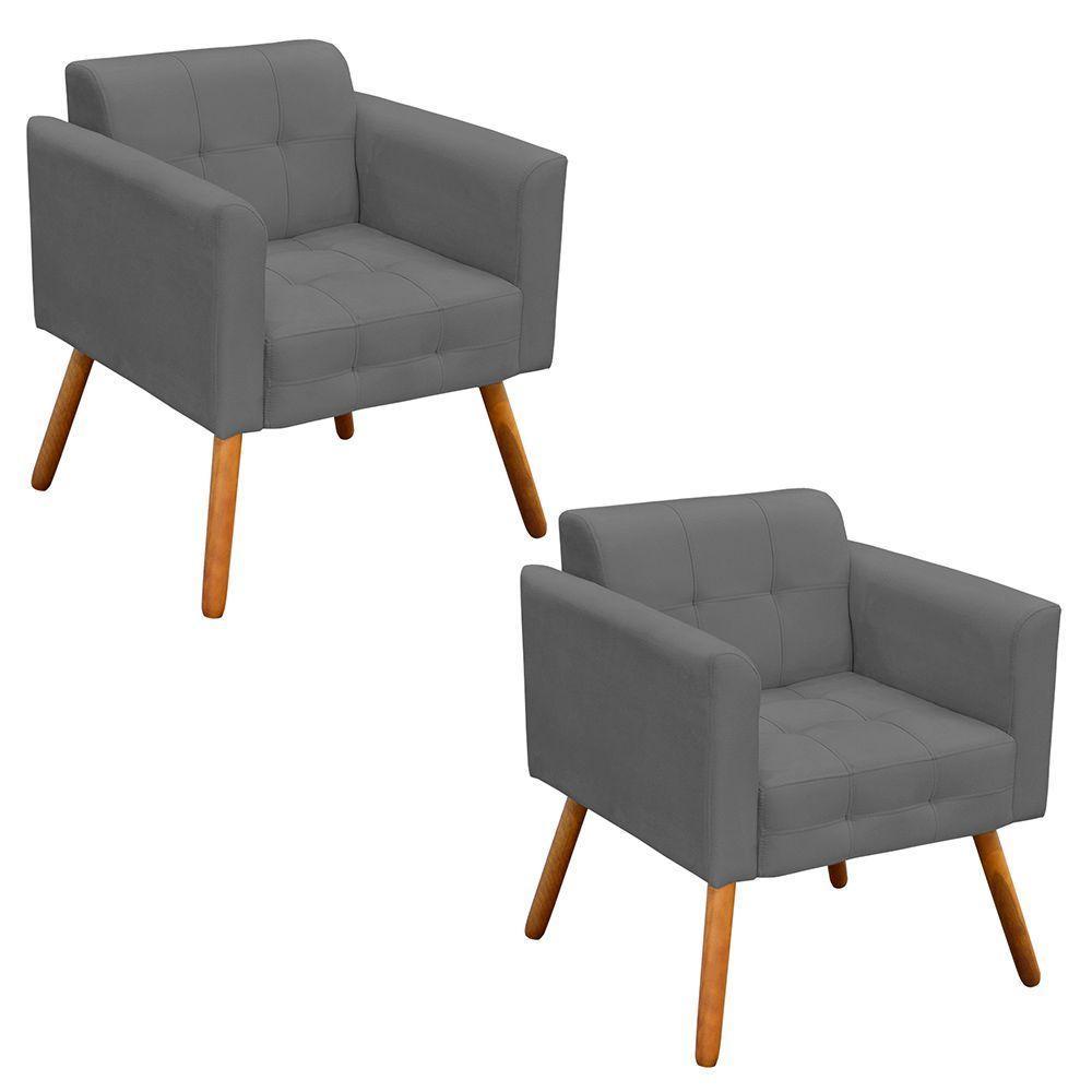 Kit 02 Poltronas Elisa Suede Grafite Pés Palito D´rossi - 1