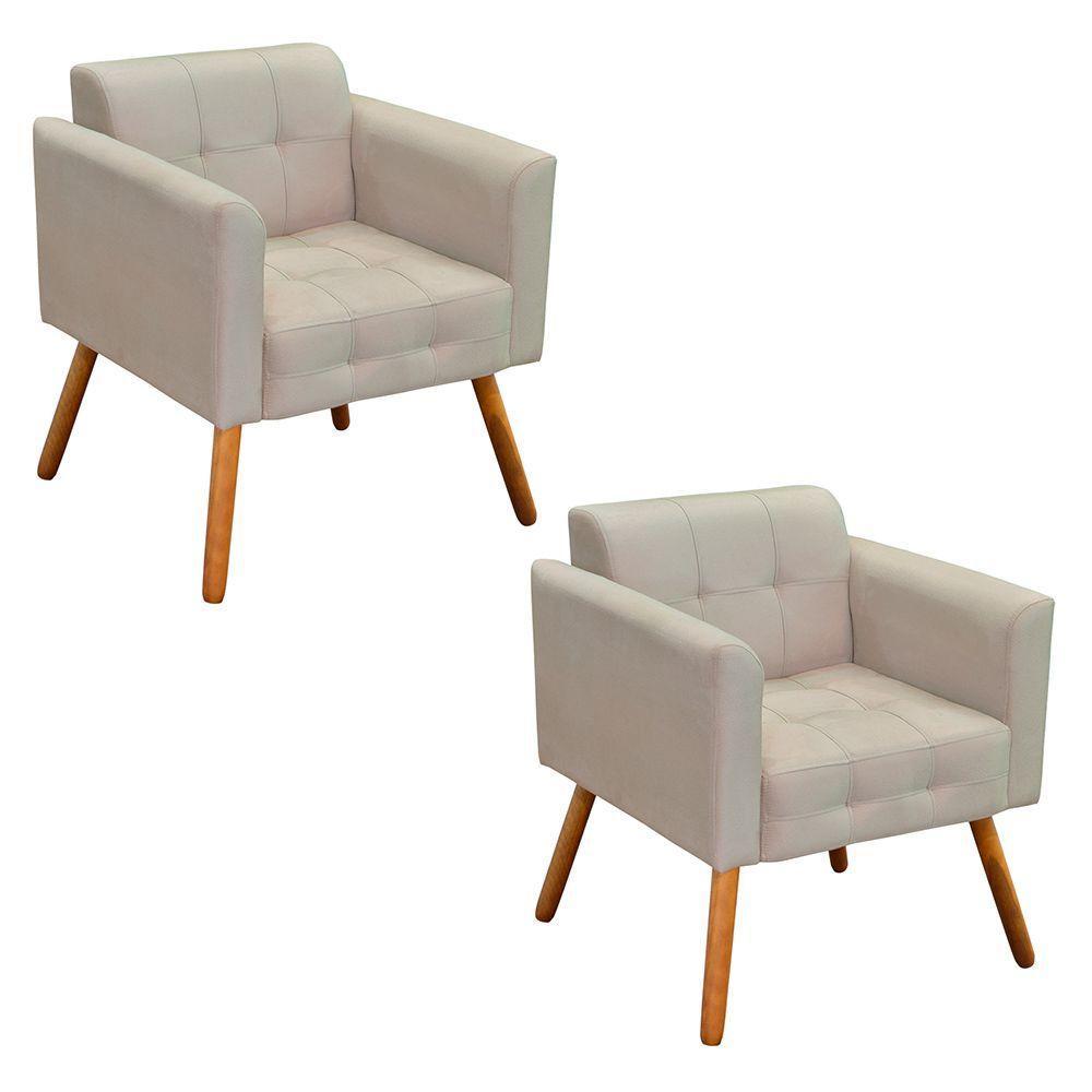 Kit 02 Poltronas Elisa Suede Bege Pés Palito D´rossi - 1