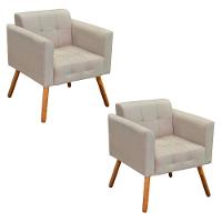 Kit 02 Poltronas Elisa Suede Bege Pés Palito D´rossi - 1