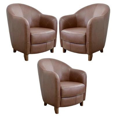 Kit 3 Poltronas Decorativas Sala de Estar Pés Madeira Kairós Couro Caramelo Gran Belo