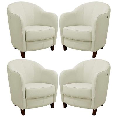 Kit 4 Poltronas Decorativas Sala de Estar Pés Madeira Kairós Couro Off White Gran Belo