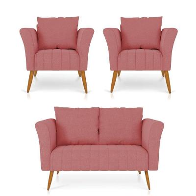 Kit 01 Namoradeira 02 Lugares E 02 Poltronas Marilia Linho Whiski A106 Rose Pés Palito Castanho - D'rossi