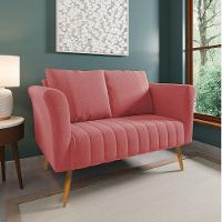 Kit 01 Namoradeira 02 Lugares E 02 Poltronas Marilia Linho Whiski A106 Rose Pés Palito Castanho - D'rossi - 8