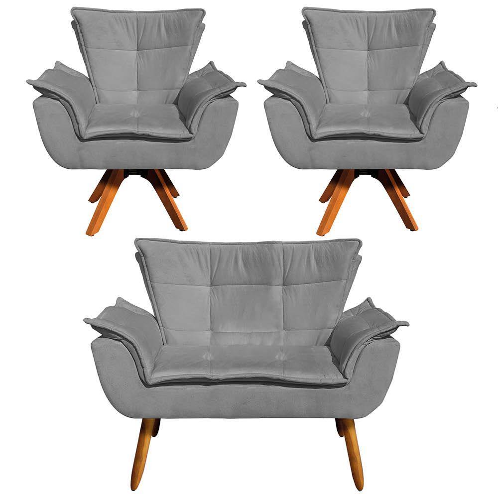 Kit 01 Namoradeira E 02 Poltronas Opala Suede Grafite - 10