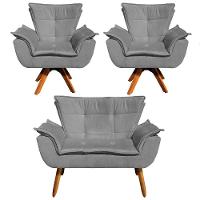 Kit 01 Namoradeira E 02 Poltronas Opala Suede Grafite - 10