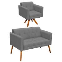 Kit 1 Namoradeira e 1 Poltrona Giratória Elisa Suede Grafite - 1