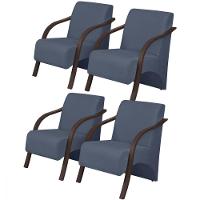 Kit 4 Poltronas 1 Lugar Vênus Pé Madeira D Salla Azul Bic - 1