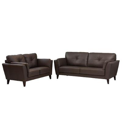 Conjunto Sofá De Couro 2 E 3 Lugares Dominic M06 Marrom 492
