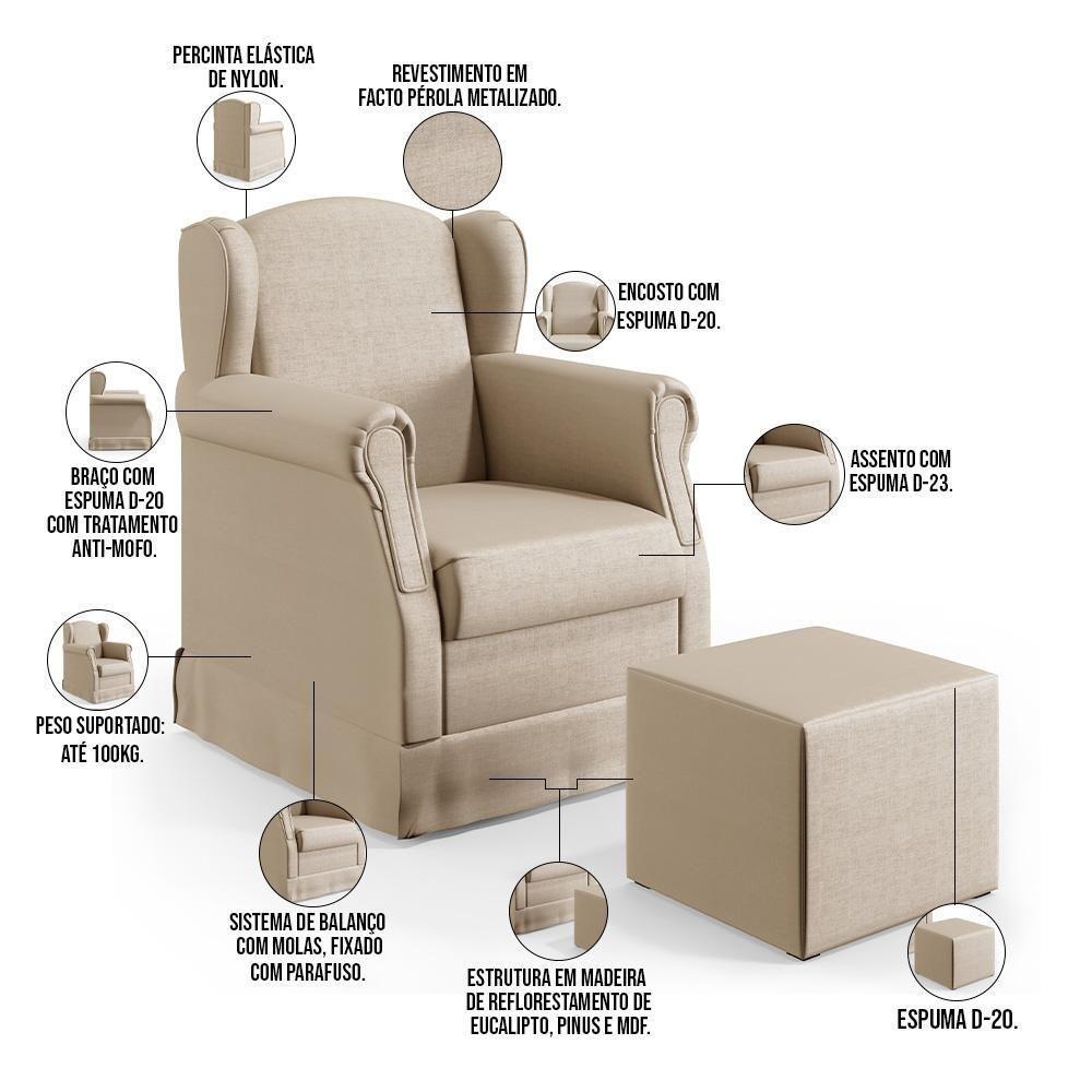 Poltrona Com Balanço E Puff Elisa P02 Facto Pérola - 6