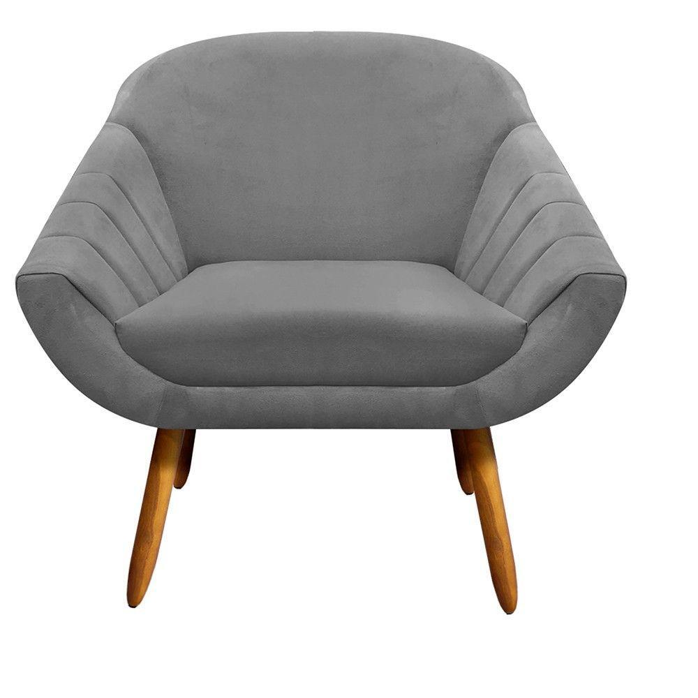 Poltrona Giovana Suede Grafite Pés Palito Castanho D'rossi - 1