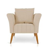 Poltrona Marilia Linho Grosso Bege A19 Pés Palito Castanho - D'rossi