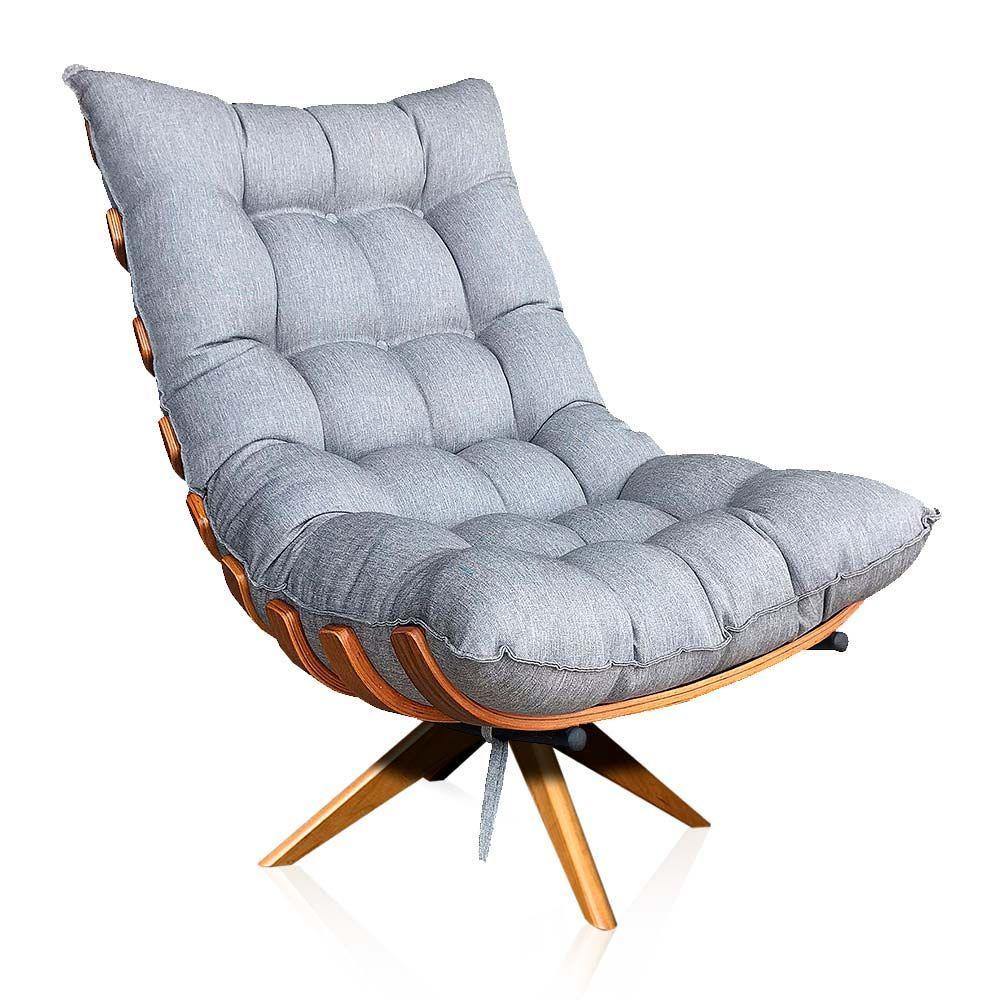 Poltrona Giratória Costela Linho Cinza A26 Base Madeira - 1