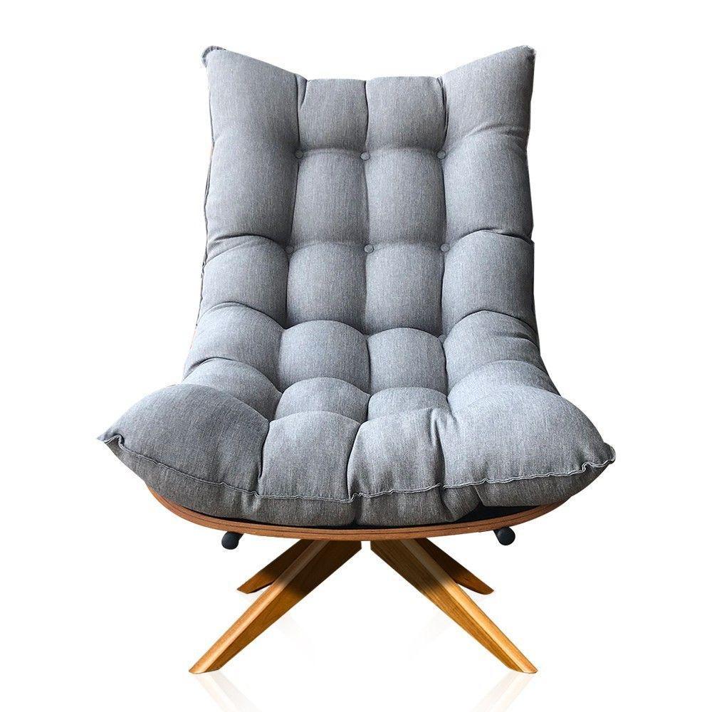 Poltrona Giratória Costela Linho Cinza A26 Base Madeira - 4