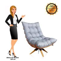 Poltrona Giratória Costela Linho Cinza A26 Base Madeira - 2