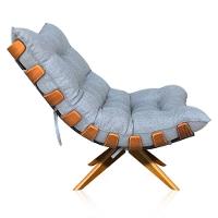 Poltrona Giratória Costela Linho Cinza A26 Base Madeira - 3