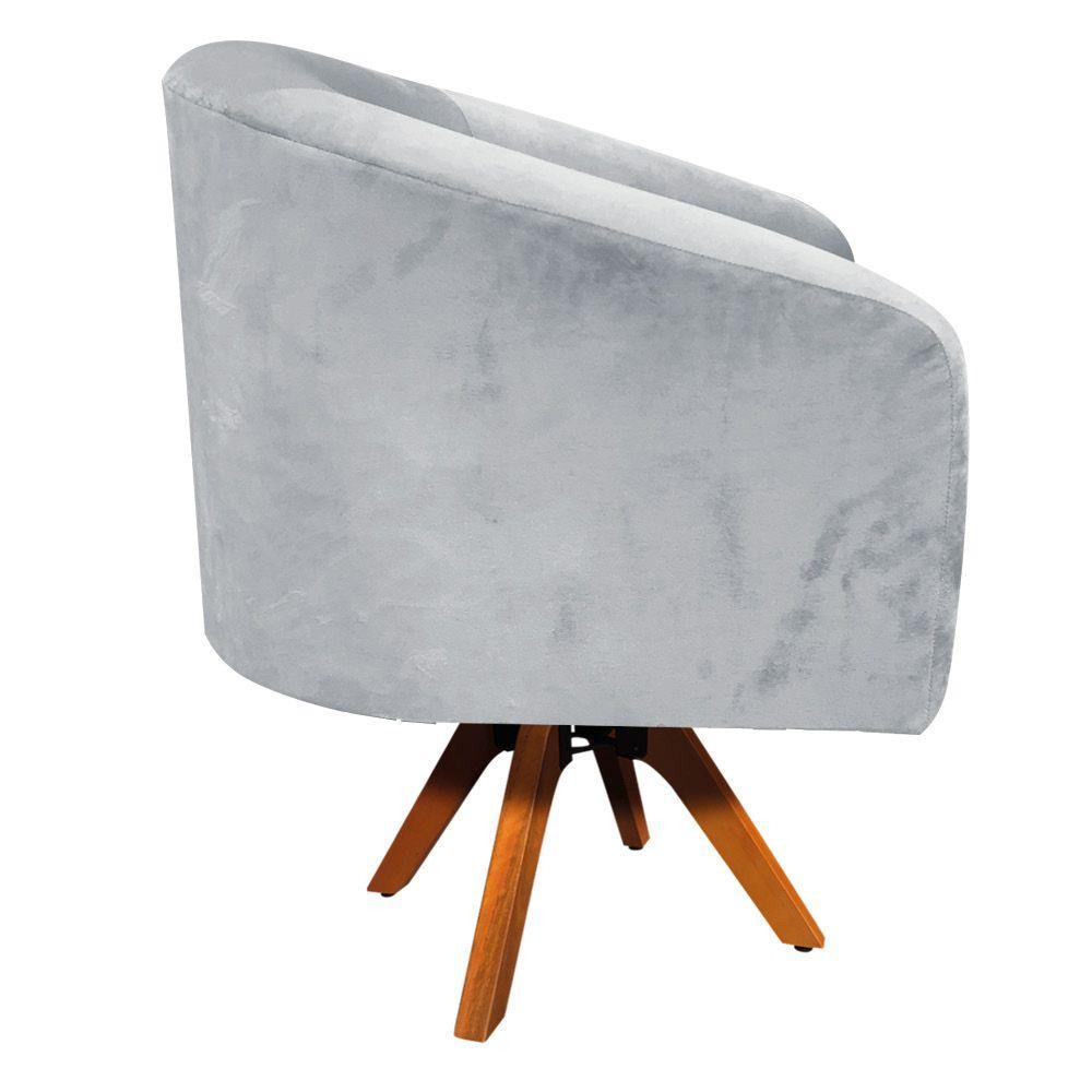 Poltrona Giratória Stella Suede Cinza Base Madeira - 3