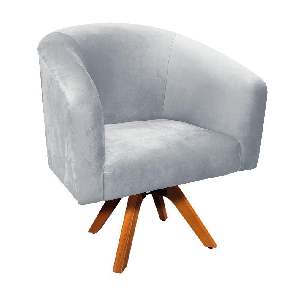 Poltrona Giratória Stella Suede Cinza Base Madeira - 4
