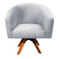Poltrona Giratória Stella Suede Cinza Base Madeira - 1