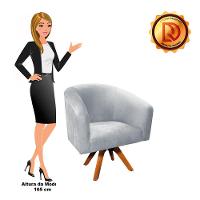 Poltrona Giratória Stella Suede Cinza Base Madeira - 2