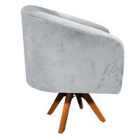 Poltrona Giratória Stella Suede Cinza Base Madeira - 3