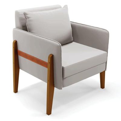 Poltrona Lana Veludo Base De Madeira - D'rossi Cor Cinza