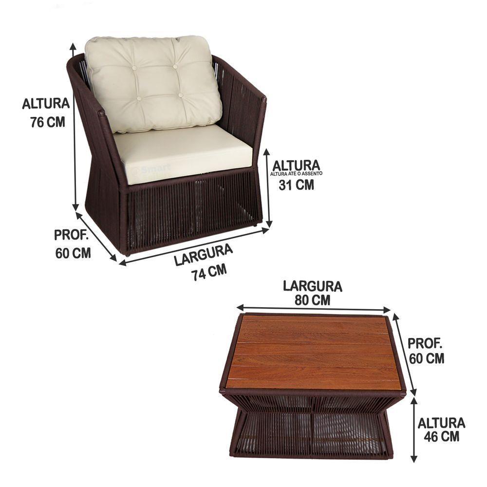 2 Poltronas Com Mesa, Alumínio, Estofado P/ Área Interna - 2