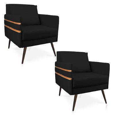 Kit 02 Poltronas Mari Suede Pés Palito De Ferro Marrom Preto