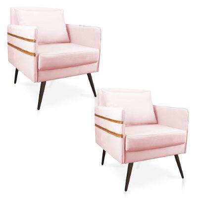 Kit 02 Poltronas Mari Pés Palito De Ferro Marrom Rosa Bebê