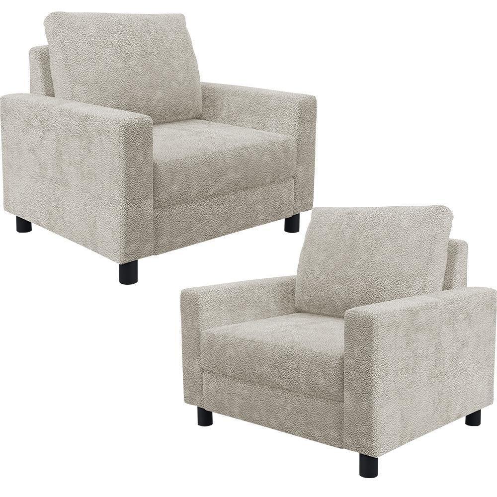 Kit 02 Poltronas E Recepção Malta L02 Bouclê Creme - 1