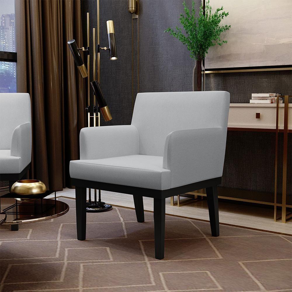Kit 02 Poltronas Decorativas Sala De Estar Base Preto Beatriz W01 Linho Cinza - Lyam Decor - 10