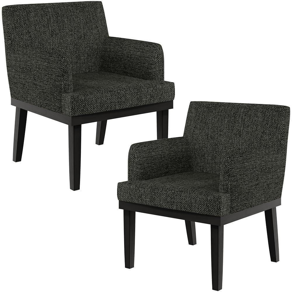 Kit 02 Poltronas Decorativas Sala De Estar Base Preto Beatriz W01 Linho Chumbo - Lyam Decor - 1