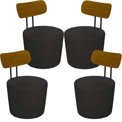 Kit 04 Poltronas Luara M03 Base Fixa Couro Sintético Preto Lyam Decor