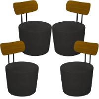 Kit 04 Poltronas Base Fixa Luara M03 Couríssimo Preto - 1