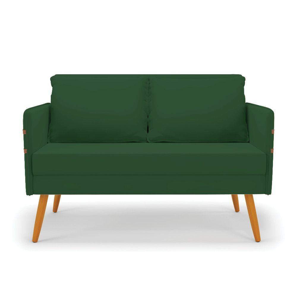 Kit 01 Namoradeira 02 Lugares E 02 Poltronas Mari Veludo Verde Base De Madeira Ma30 - D'Rossi - 7