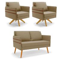 Kit 01 Namoradeira 02 Lugares E 02 Poltronas Mari Suede Marrom Rato Base De Madeira Ma30 - D'Rossi - 1