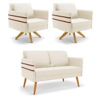 Kit 01 Namoradeira 02 Lugares E 02 Poltronas Mari Veludo Base De Madeira Ma30 - D'Rossi Bege - 1