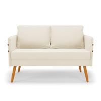 Kit 01 Namoradeira 02 Lugares E 02 Poltronas Mari Veludo Base De Madeira Ma30 - D'Rossi Bege - 7