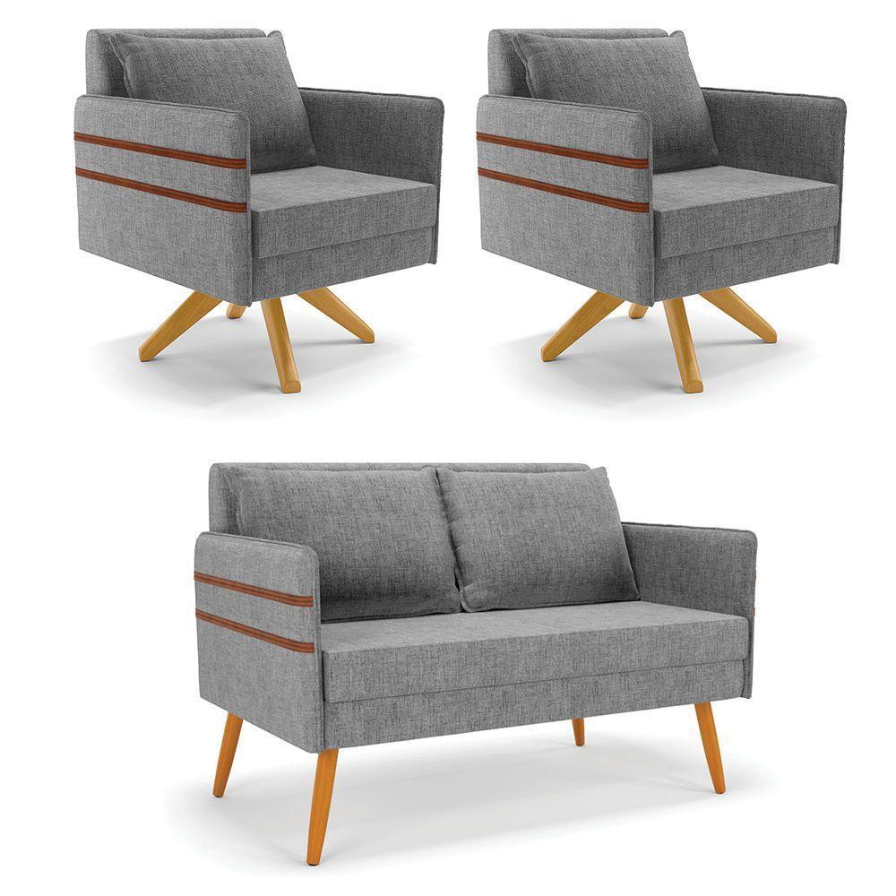 Kit 01 Namoradeira 02 Lugares E 02 Poltronas Mari Linho Ma30 A26 Grafite - 1