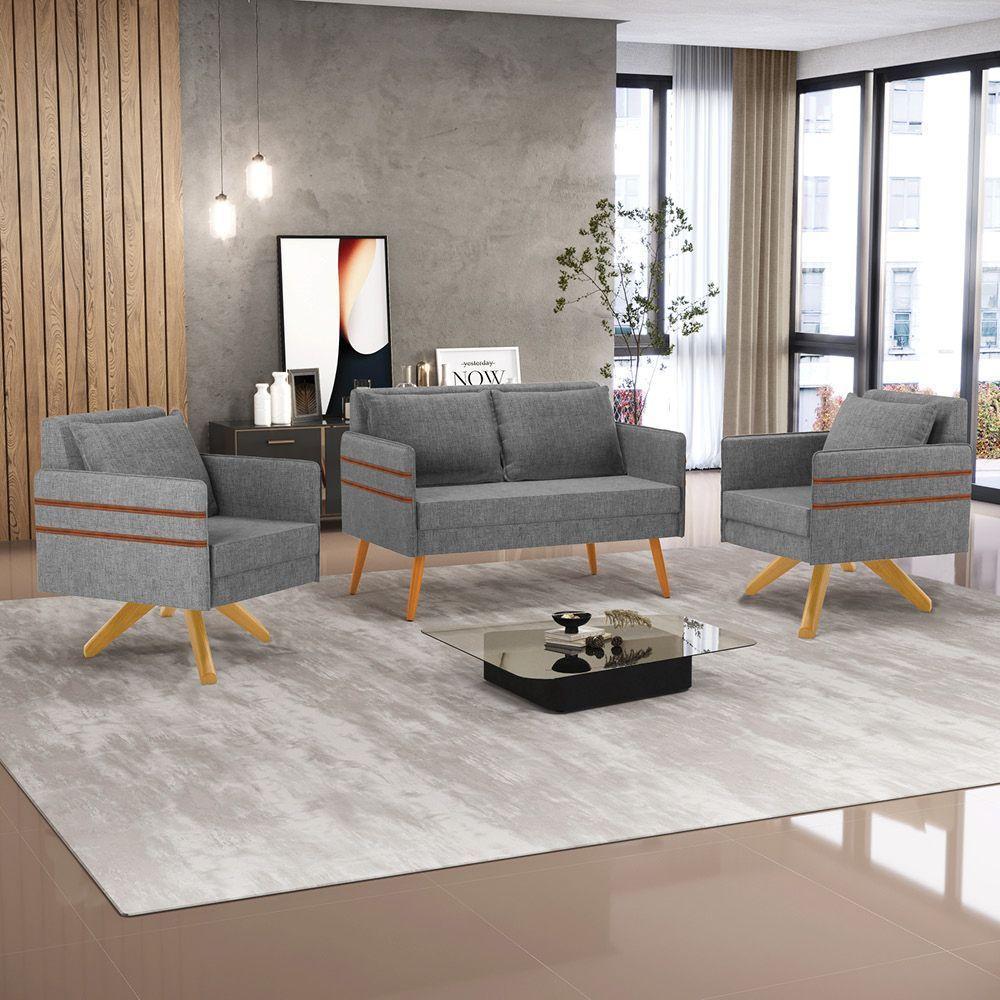 Kit 01 Namoradeira 02 Lugares E 02 Poltronas Mari Linho Ma30 A26 Grafite - 8