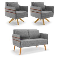 Kit 01 Namoradeira 02 Lugares E 02 Poltronas Mari Linho Ma30 A26 Grafite - 1