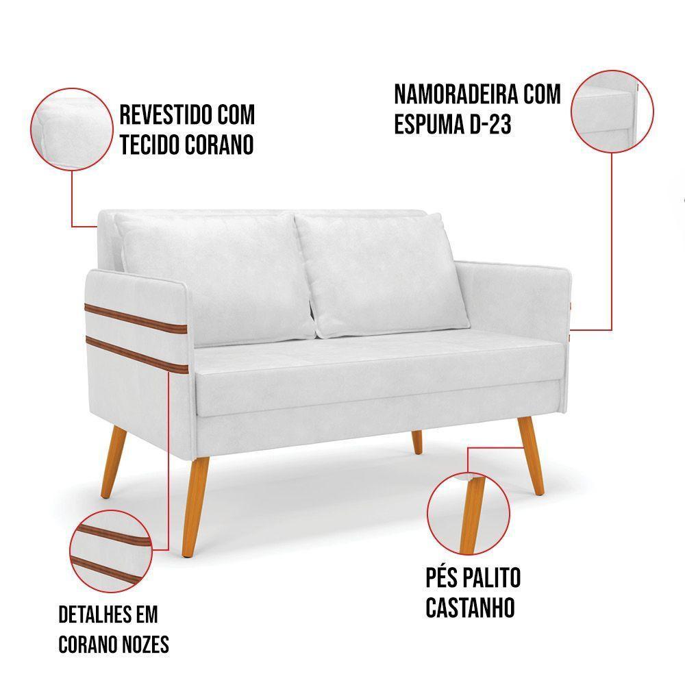 Kit 01 Namoradeira 02 Lugares E 02 Poltronas Mari Corano Base De Madeira Ma30 - D'Rossi Branco - 6