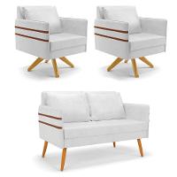 Kit 01 Namoradeira 02 Lugares E 02 Poltronas Mari Corano Base De Madeira Ma30 - D'Rossi Branco - 1