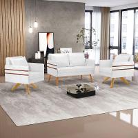 Kit 01 Namoradeira 02 Lugares E 02 Poltronas Mari Corano Base De Madeira Ma30 - D'Rossi Branco - 9