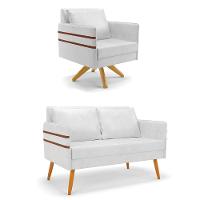 Kit 01 Namoradeira 02 Lugares E 01 Poltrona Mari Corano Base De Madeira Ma30 - D'Rossi Branco - 2